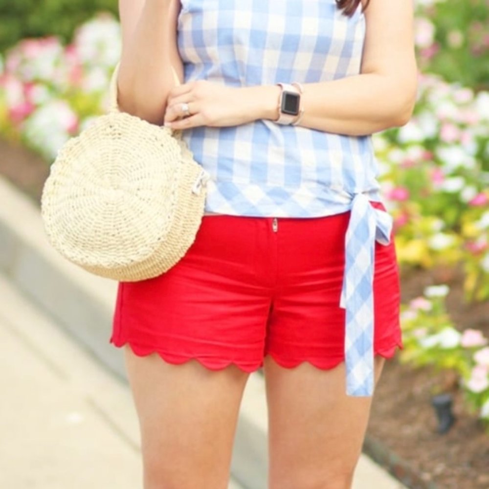 J Crew  4 Linen-Cotton Scalloped Hem Short Size 8